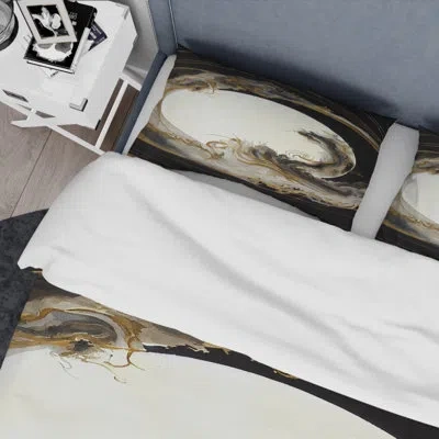 Design Art Gold Glamour Wave I - Modern Spiral Duvet Cover Set - Microfiber Polyester In Black;gold;cream