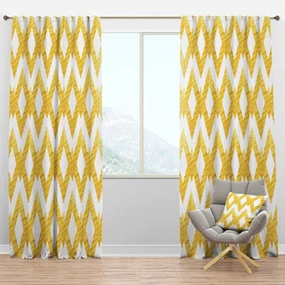 Design Art Gold Glittering Lines Pattern - Mid-century Velvet Curtain - Room Darkening - 1 Panel