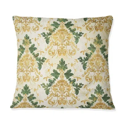 Design Art Gold Green Damask Glamour I - Damask Pillow In Green;gold