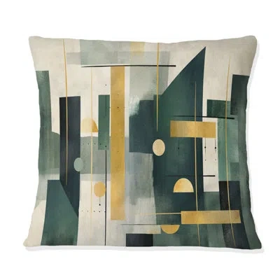 Design Art Gold Green Parallel Universes - Abstract Shapes Printed Throw Pillow In Green;gold