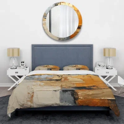 Design Art Gold Grey Gleaming Geometry Xv - Abstract Collages Duvet Cover Set - Microfiber Polyester In Gray;gold;cream