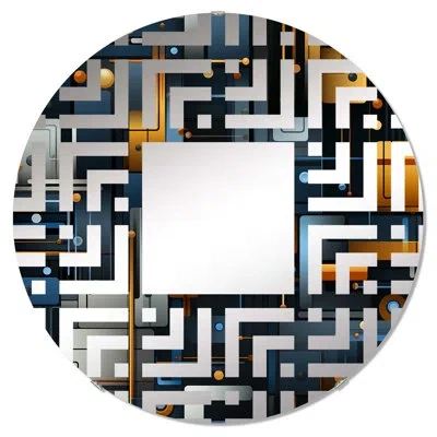 Design Art Gold Industrial Geometry Lines Melody - Maze Decorative Mirror Circle In Gold;black
