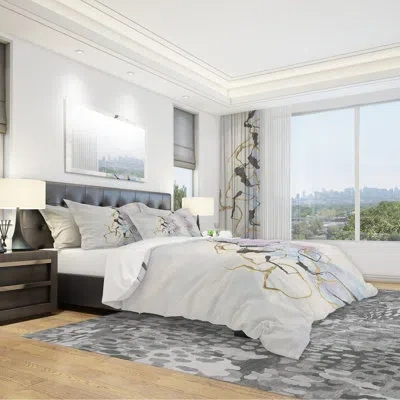 Design Art Gold Lines On Pastel I - Modern Glam Duvet Cover Set - Microfiber Polyester In Gray