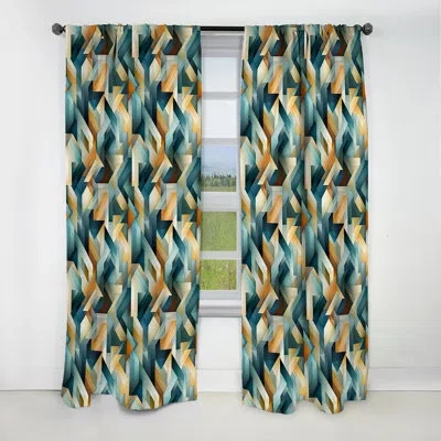 Design Art Gold Mystical Geometry Lines Symmetry - Abstract Geometric Blackout Curtain - 1 Panels In Gold;teal