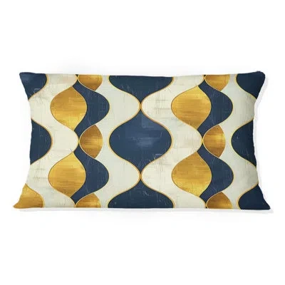 Design Art Gold Ogee Print - Midcentury Lumbar Pillow In Black;gold