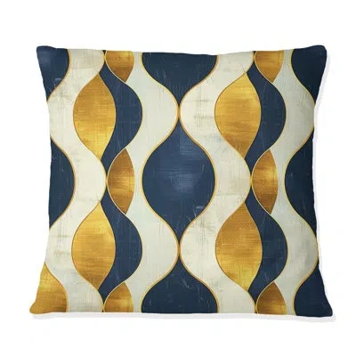 Design Art Gold Ogee Print - Midcentury Throw Pillow In Black;gold