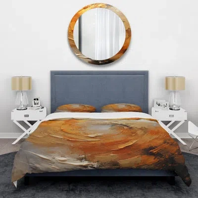 Design Art Gold Orange Desert Mirage Spiral - Abstract Spirals Duvet Cover Set In Orange;gold