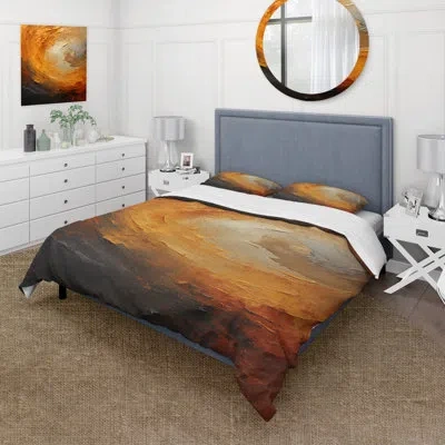 Design Art Gold Orange Desert Mirage Spiral I - Abstract Spirals Duvet Cover Set In Orange;gold