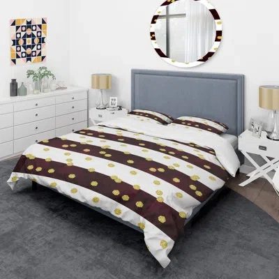 Design Art Gold Polka Dot Pattern I - Glam Abstract Duvet Cover Set - Microfiber Polyester