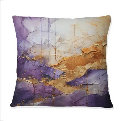 Design Art Gold Purple Abstract Fractal I - Abstract Printed Throw Pillow In Purple;gold