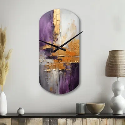 Design Art Gold Purple Abstract Fractal Iii - Fractals Cylinder Metal Wall Clock, Gold Asymmetrical Metal Wall  In Purple;gold