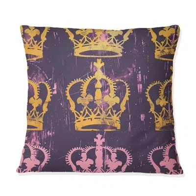 Design Art Gold Purple Glam Royal Crown - Glam Throw Pillow In Purple;gold