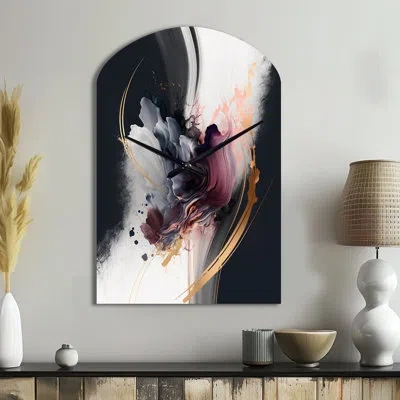 Design Art Gold Purple Transcending Complexity I - Abstract Arch Metal Wall Clock, Modern Asymmetrical Wall Clo In Purple;gold