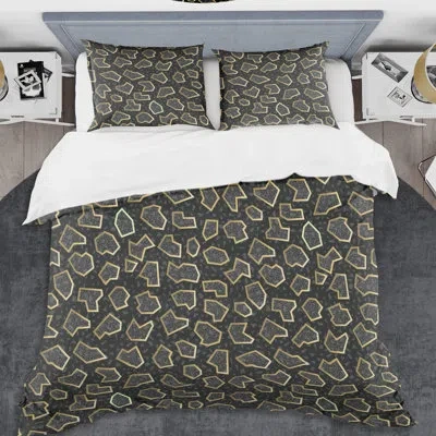 Design Art Gold Retro 80s Mid-century Duvet Cover Set In Black
