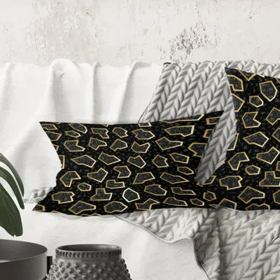 Design Art Gold Retro 80s - Mid-century Modernprinted Throw Pillow