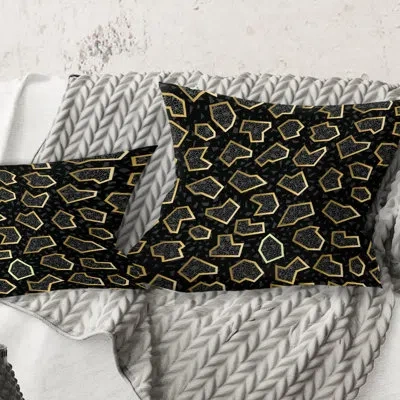 Design Art Gold Retro 80s - Mid-century Modernprinted Throw Pillow In Black