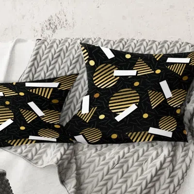 Design Art Gold Retro Circular Pattern - Mid-century Modernprinted Throw Pillow In Black
