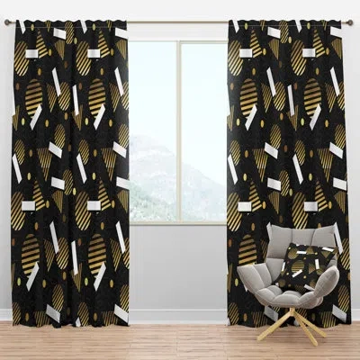 Design Art Gold Retro Circular Pattern - Mid-century Velvet Curtain - Room Darkening - 1 Panel