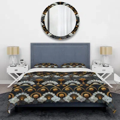 Design Art Gold Silver Art Deco Tiles - Tiles Duvet Cover Set In Silver;gold