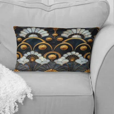 Design Art Gold Silver Art Deco Tiles - Tiles Lumbar Pillow In Silver;gold