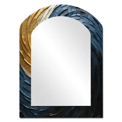 Design Art Gold Teal Minimalism Spiral Poteries I - Abstract Spirals Arch Decorative Mirror, Modern Asymmetrica In Gold;blue