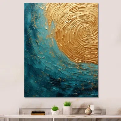 Design Art Gold Teal Oceans Alchemy Spiral Iii - Abstract Spirals Canvas Wall Art In Wrapped Canvas