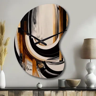 Design Art Gold Touch Art Deco Iv - Boom Shape Unique Abstract Wall Clock In Black;gold