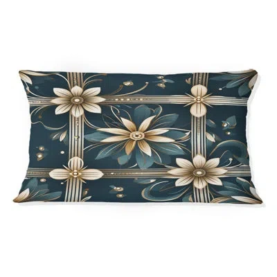 Design Art Gold Victorian Ornate Floral Elegance - Geometric Polyester Pillow In Gold;teal