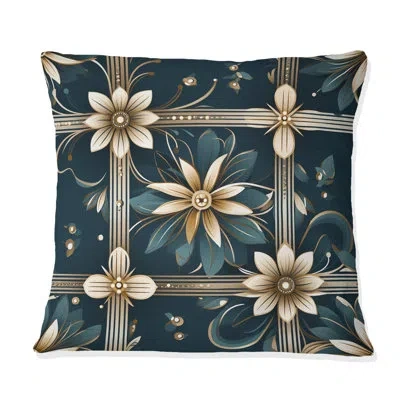 Design Art Gold Victorian Ornate Floral Elegance - Geometric Polyester Throw Pillow In Gold;teal