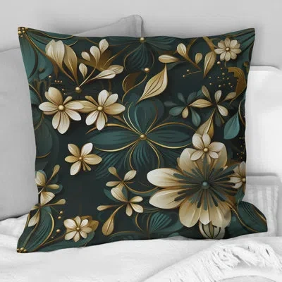 Design Art Gold Victorian Ornate Floral Elegance I - Geometric Printed Throw Pillow In Green;gold