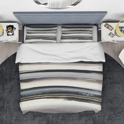 Design Art Gold Watercolor Amethyst I - Modern & Contemporary Duvet Cover Set - Microfiber Polyester In Beige