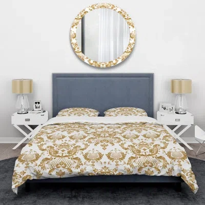 Design Art Gold/brown/white Microfiber 2 Piece Duvet Cover Set In Gold,brown,white