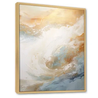 Design Art Golden And Blue Beach Tranquility Iii - Nautical & Beach Canvas Wall Art In Natural Floater Framed