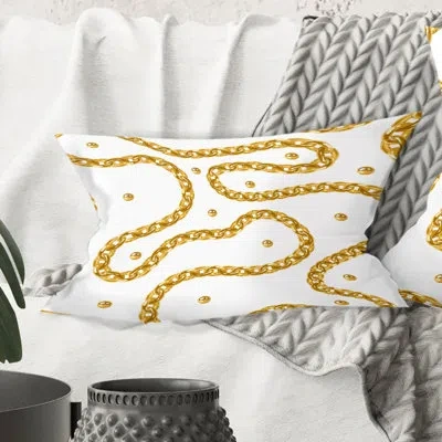 Design Art Golden Chain Necklace - Mid-century Modernprinted Throw Pillow
