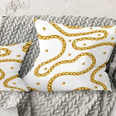Design Art Golden Chain Necklace - Mid-century Modernprinted Throw Pillow