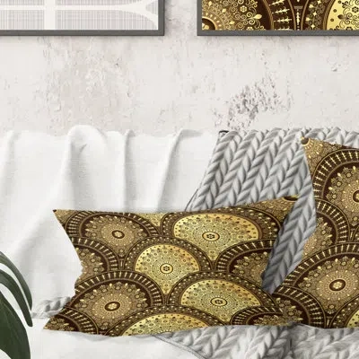 Design Art Golden Circular Pattern I - Mid-century Modern Printed Throw Pillow