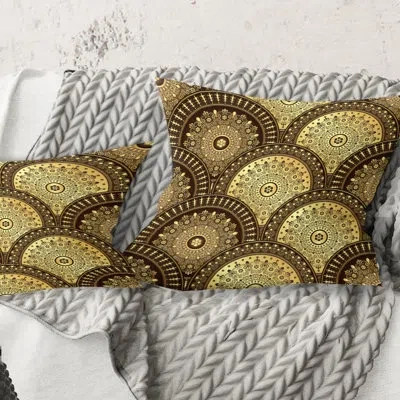Design Art Golden Circular Pattern I - Mid-century Modernprinted Throw Pillow In Yellow