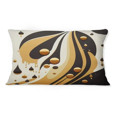 Design Art Golden Circular Universe I - Abstract Geometric Printed Throw Pillow In Black;gold