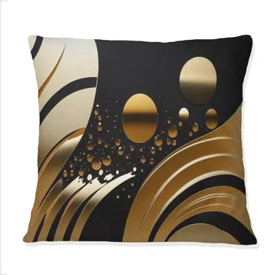 Design Art Golden Circular Universe Iv - Abstract Geometric Printed Throw Pillow In Black;gold