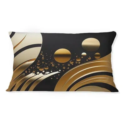 Design Art Golden Circular Universe Iv - Abstract Geometric Printed Throw Pillow In Black;gold