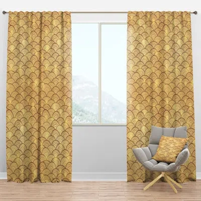 Design Art Golden Clouds In The Sky - Mid-century Curtain - Velvet Room Darkening - 1 Panel