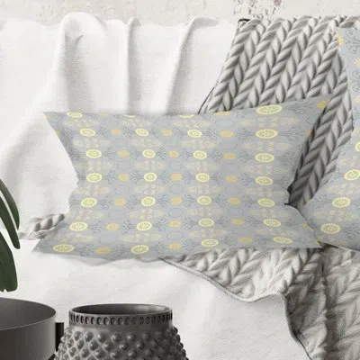 Design Art Golden Cornflower Pattern - Mid-century Modern Printed Throw Pillow In Gray