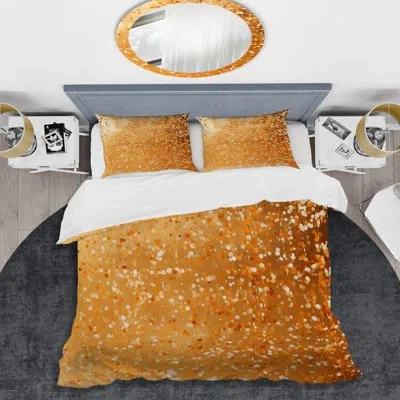 Design Art Golden Dot Sunset Reverie Ii - Abstract Collages Duvet Cover Set In Yellow
