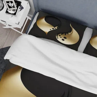 Design Art Golden Droplets On Black - Abstract Geometric Duvet Cover Set - Microfiber Polyester In Black;gold