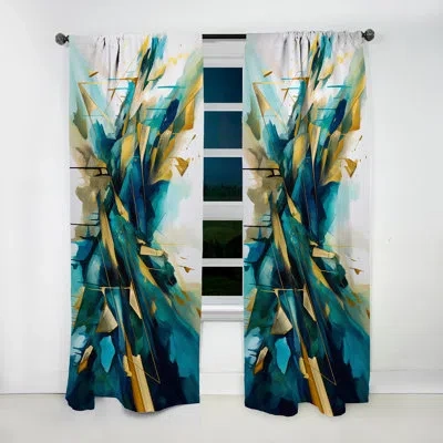 Design Art Golden Explosion Triangles Vii - Abstract Curtain - Blackout Geometric Curtain - 1 Panels In Blue;gold