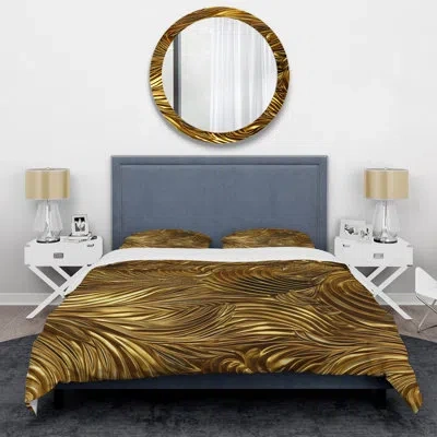 Design Art Golden Feathers Serenity Iii - Feathers Duvet Cover Set