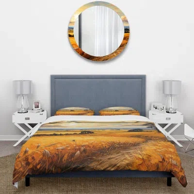 Design Art Golden Fields In Us Country 1 - Romantic Landscape Duvet Cover Set In Yellow