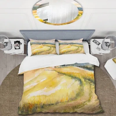 Design Art Golden Fields Of Tuscany Italy - Country Duvet Cover Set - Microfiber Polyester In Yellow