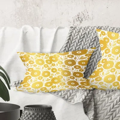 Design Art Golden Floral I - Mid-century Modernprinted Throw Pillow