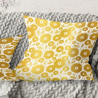Design Art Golden Floral I - Mid-century Modernprinted Throw Pillow In Yellow